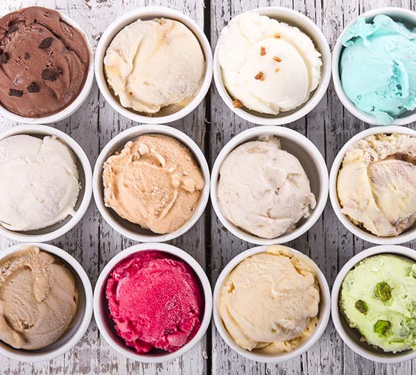 12 Cups of Different Gelato Flavours